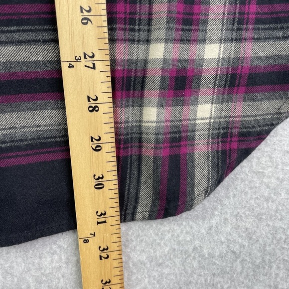 Soft Surroundings Top Women's XL Purple Plaid Long Sleeve Button Up Elbow Patch - Picture 5 of 10